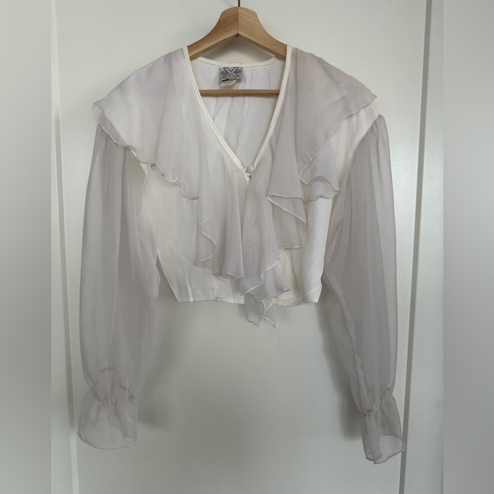 White Blouse Bell Sleeve Sz S Cropped Shirt Boho Renaissance Peasant Bali Top